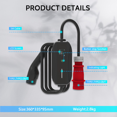 Tipo 2 caricabatterie portatili per veicoli elettrici a presa e cavo 11kW 380V 16A