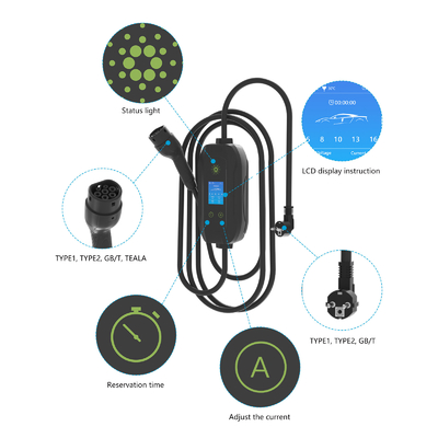 3.5kw 16A Home Electric con schermo di prenotazione di ricarica Gbt Portable EV Charger per i veicoli elettrici facili da caricare